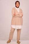 47007 Large Size Suit with Wrinkled Trousers-Beige