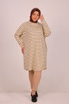 48014 Plus Size Low Sleeve Striped Tunic-Beige Brown