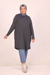 48014 Plus Size Low Sleeve Striped Tunic-Navy Blue Striped