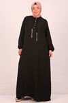 42010 Plus Size Linen Airobin Buttoned Dress-Black