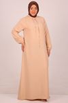 42010 Plus Size Linen Airobin Buttoned Dress-Beige