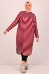 48015 Plus Size Low Sleeve Striped Long Tunic-Burgundy Striped