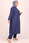 47030 Large Size Magnificent Collar Suit with Wrinkled Trousers - Navy Blue