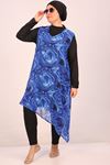 1723 Plus Size Long Sleeve Chiffon Pareo Hijab Swimsuit Set-Aqua Blue