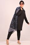 1711 Plus Size Long Sleeve Hijab Swimsuit Set - Blue