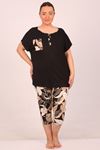 47801-Large Size Short Pajama Set with Pockets -Patterned Black 