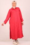 48007-Plus Size Buttoned Woven Fabric Shirt - Red