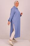 48007-Plus Size Buttoned Woven Fabric Shirt -BLUE