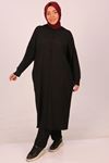 47019-Plus Size Wrap Hooded Embroidered Suit - Black
