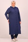 47019-Plus Size Wrap Hooded Embroidered Suit - Navy Blue