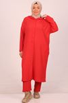 47019-Plus Size Wrap Hooded Embroidered Suit - claret red