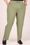 39011 Plus Size Wrinkled Skinny Leg Trousers-Khaki