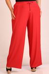 39012 Plus Size Wrinkled Wide Leg Trousers-Pomegranate flower