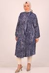 48023 Large Size Collar Wrap Shirt-Navy Blue Patterned