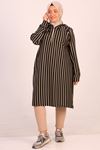 48017 Plus Size Hooded Striped Tunic-Black
