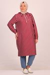 48017 Plus Size Hooded Striped Tunic-Burgundy
