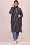 48017 Plus Size Hooded Striped Tunic-Navy Blue