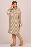 48017 Plus Size Hooded Striped Tunic-Beige Emerald