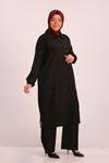 47010 Large Size Buttoned Linen Airobin Trousers Suit-Black