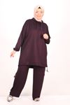 47023 Large Size Ribbed Crystal Two Thread Tracksuit Set-Plum