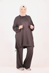 47023 Large Size Ribbed Crystal Two Thread Tracksuit Set-Anthracite