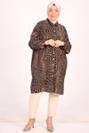 48024 Large Size Patterned Low Sleeve Wrap Shirt-Black Coffee Patterned