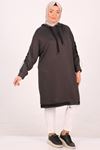 48013 Plus Size Low Sleeve Crystal Two Thread Tunic-Anthracite