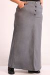 45002 Plus Size Buttoned Front Denim Skirt-Grey