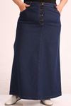 45002 Plus Size Buttoned Front Denim Skirt-Navy Blue