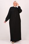 46004 Large Size Magnificent Collar Buttoned Woven Wrap Abaya-Black