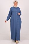 46004 Large Size Judge Collar Buttoned Woven Wrap Abaya-Indigo