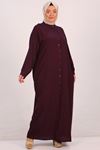 46004 Large Size Magnificent Collar Buttoned Woven Wrap Abaya - Plum