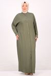 46004 Large Size Judge Collar Buttoned Woven Wrap Abaya-Khaki