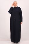 46004 Large Size Magnificent Collar Buttoned Woven Abaya - Navy Blue