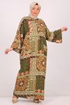 42011 Plus Size Magnificent Collar Patterned Viscose Dress-Ethnic Pattern Oil Green