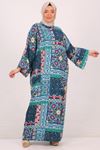 42011 Plus Size Magnificent Collar Patterned Viscose Dress-Ethnic Pattern Turquoise