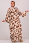 42011 Plus Size Magnificent Collar Patterned Viscose Dress-Brown Beige