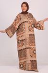 42011 Plus Size Magnificent Collar Patterned Viscose Dress-Ethnic Pattern Brown