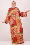 42011 Plus Size Magnificent Collar Patterned Viscose Dress-ethnic pattern orange