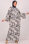 42011 Plus Size Magnificent Collar Patterned Viscose Dress-Beige Anthracite