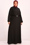 32032 Plus Size Belted Wrap Dress-Black
