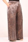 49001 Large Size Elastic Waist Wide Leg Star Trousers-coffee Leopard