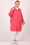 48026 Plus Size Low Sleeve Woven Fabric Shirt-Red Striped