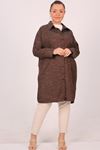 48026 Plus Size Low Sleeve Woven Fabric Shirt-Brown White