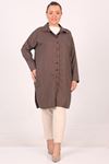 48026 Plus Size Low Sleeve Woven Fabric Shirt-Brown Striped