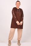 47015 Large Size Sleeve Printed Crystal Two Thread Tracksuit Set -Brown