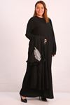 47203 Large Size Stone Detailed Wrinkled Vest-Dress Set-Black