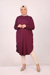 38110 Large Size Low Sleeve Combed Cotton Tunic-Plum