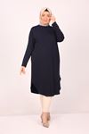 38110 Large Size Low Sleeve Combed Cotton Tunic-Navy Blue
