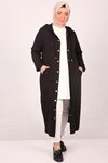 43004 Plus Size Combed Cotton Jacket with Snap Fasteners-Black